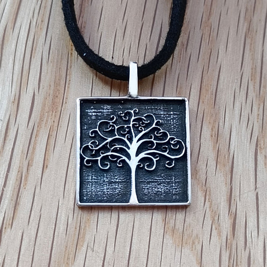 Square Tree of Life, 925 Sterling Silver Pendant Necklace with Keepsake Box