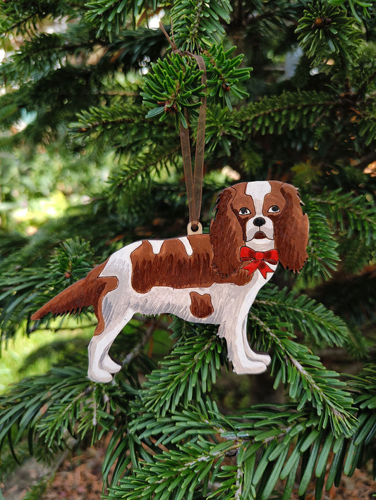Hand Painted King Charles Cavalier Dog -  Hanging Ornament