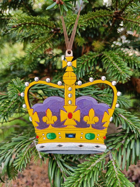 Hand Painted Wood British Royal Crown -  Christmas Tree Ornament