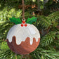 Hand Painted Wood Traditional Christmas Pudding -  Christmas Tree Ornament