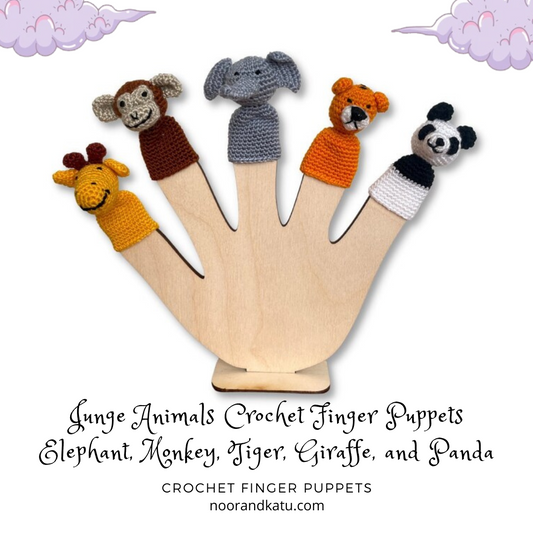 Jungle Safari Animals Crochet Finger Puppet Set