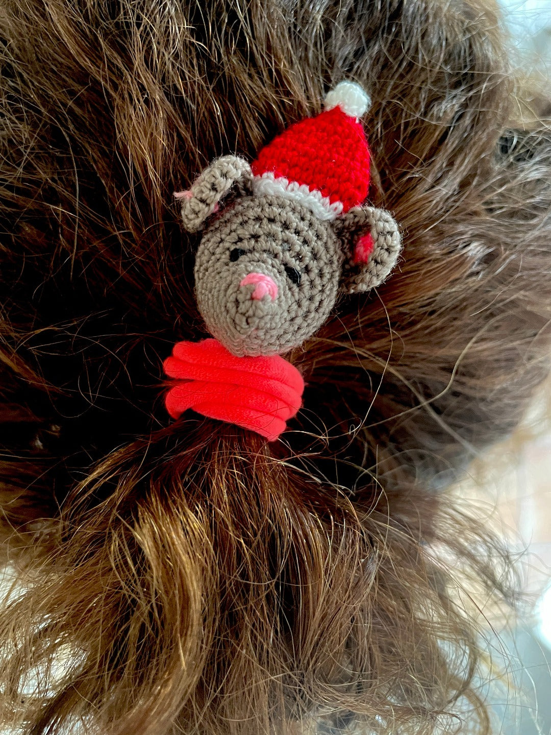 Crochet Christmas Mouse and Snowman Hair Accessory