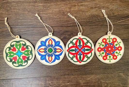Set of Hand Painted Armenian Rosette Ornaments