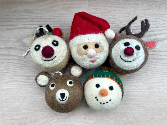 Santa, Reindeer, Baby Reindeer, Snowman and Bear Felt Baubles