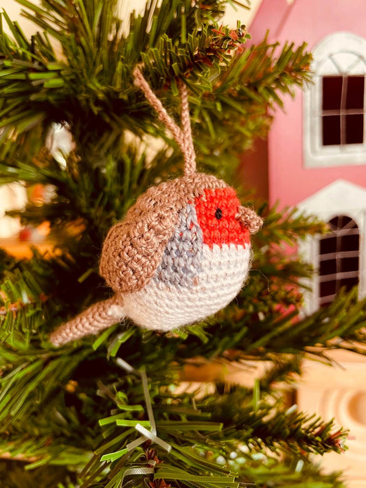 Mini Crochet Hanging Robin Ornament