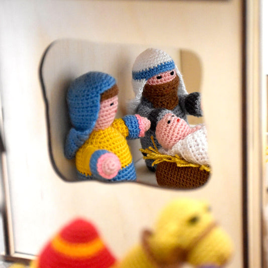 Crochet Christmas Nativity Scene Set with Wood Manger