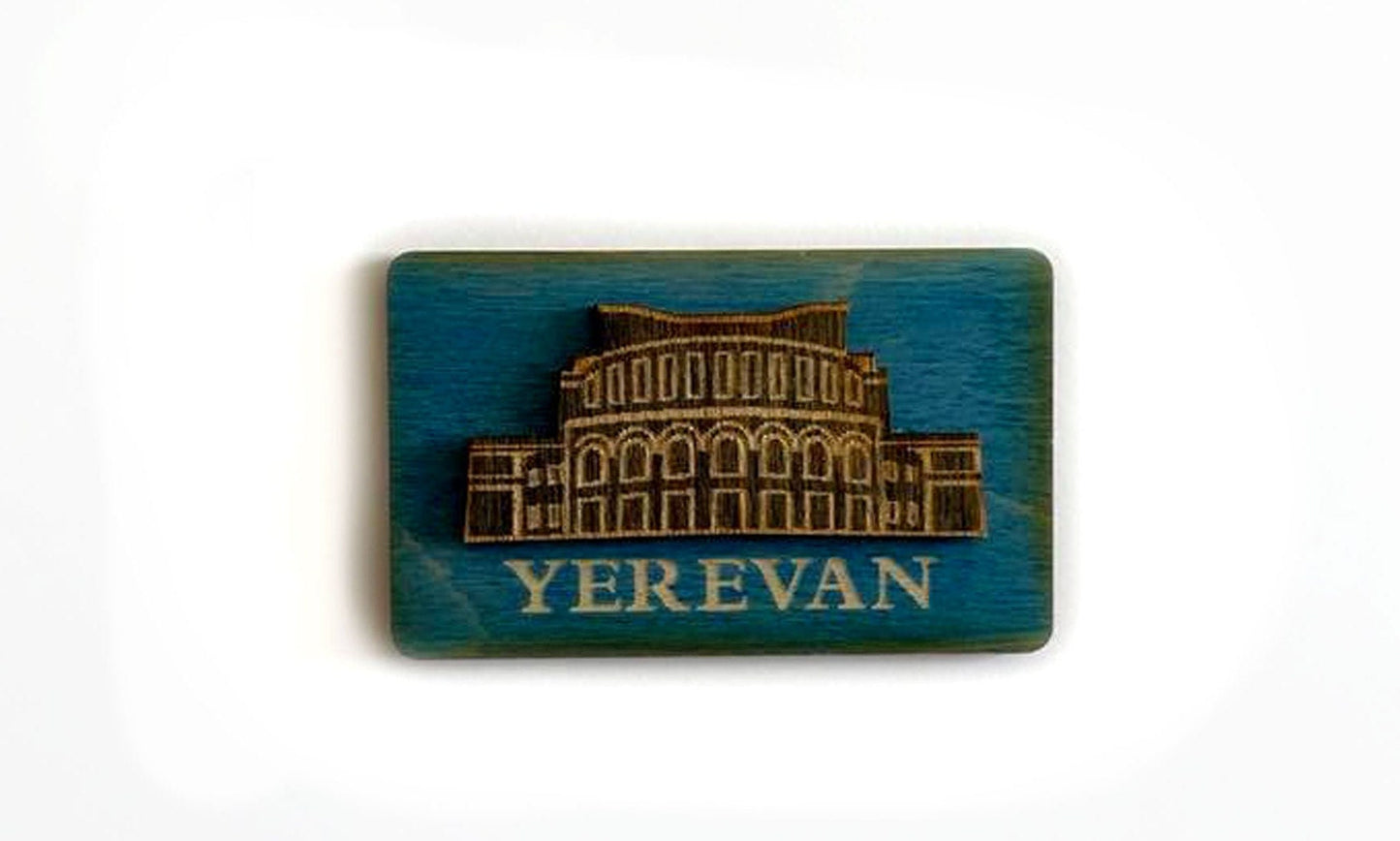Magnet Yerevan Opera House Motif Wood Rectangular 4cm x 6.5cm
