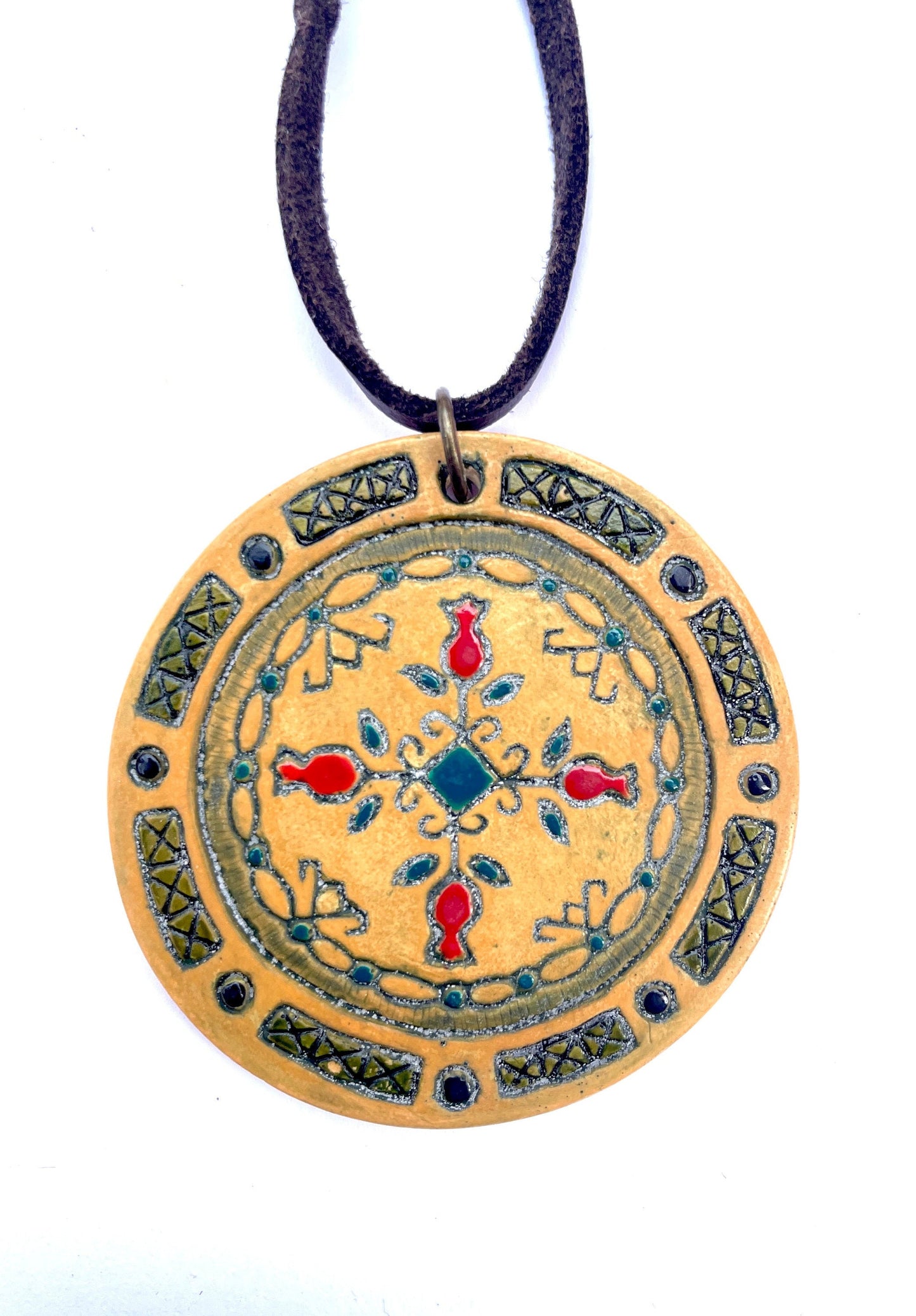 Ceramic Handpainted Geometric Pomegranate Pendant Necklace