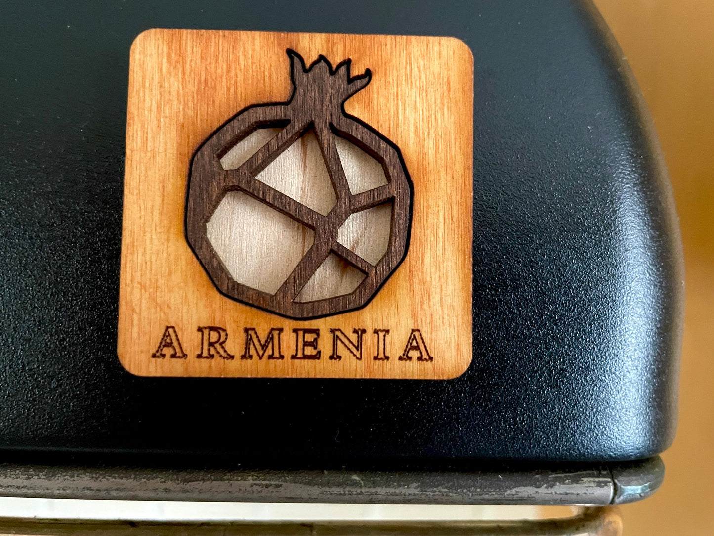 Magnet Geometric Pomegranate Armenia Wood Square 5cm x 5cm