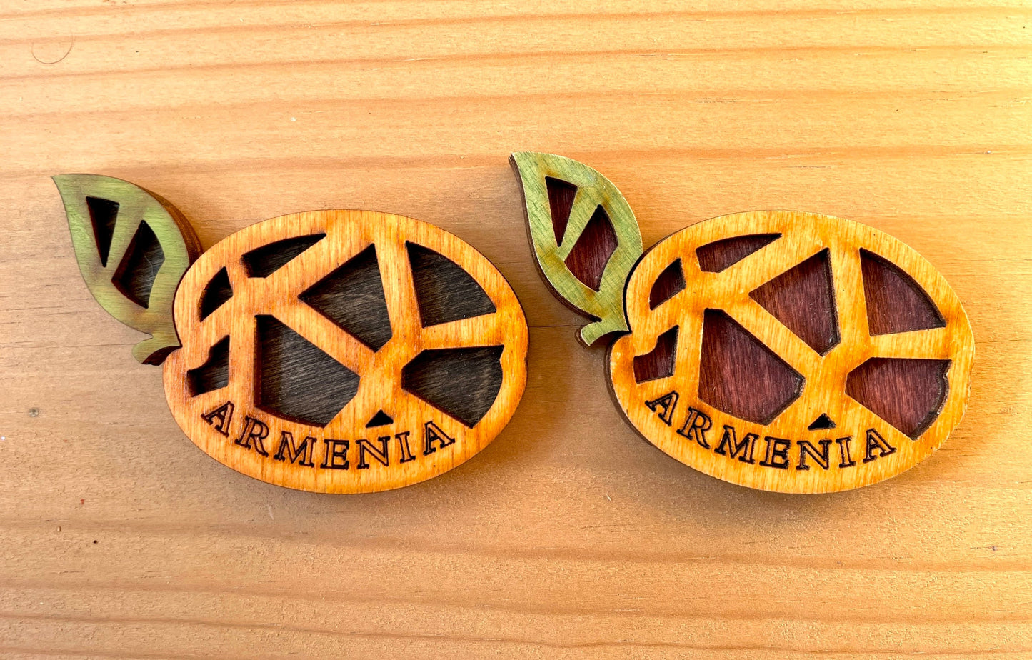Magnet Geometric Apricot Motif Armenia Wood 8cm x 4cm