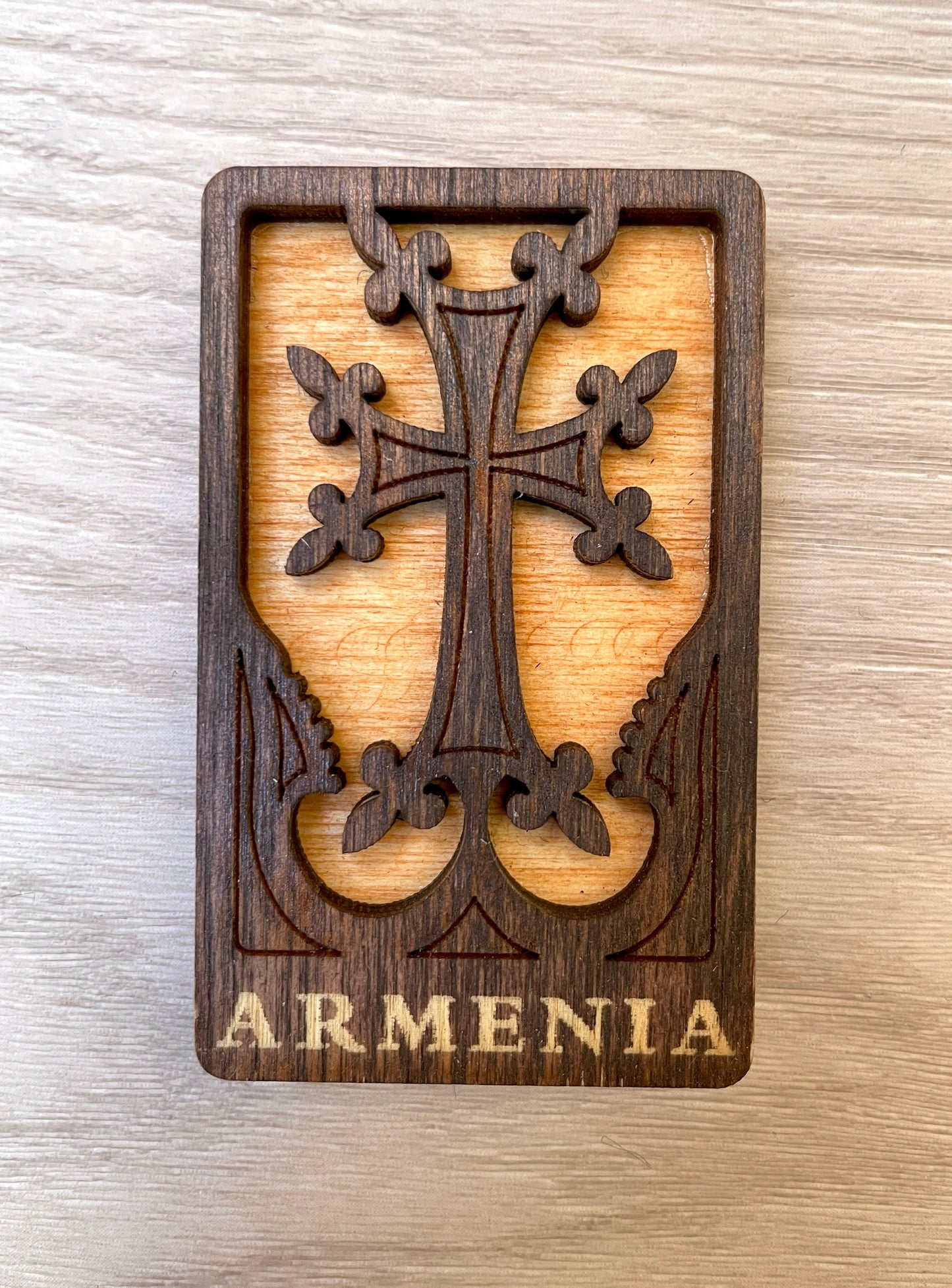 Magnet Cross Armenian Khachkar Wood Square 4cm x 6.5cm