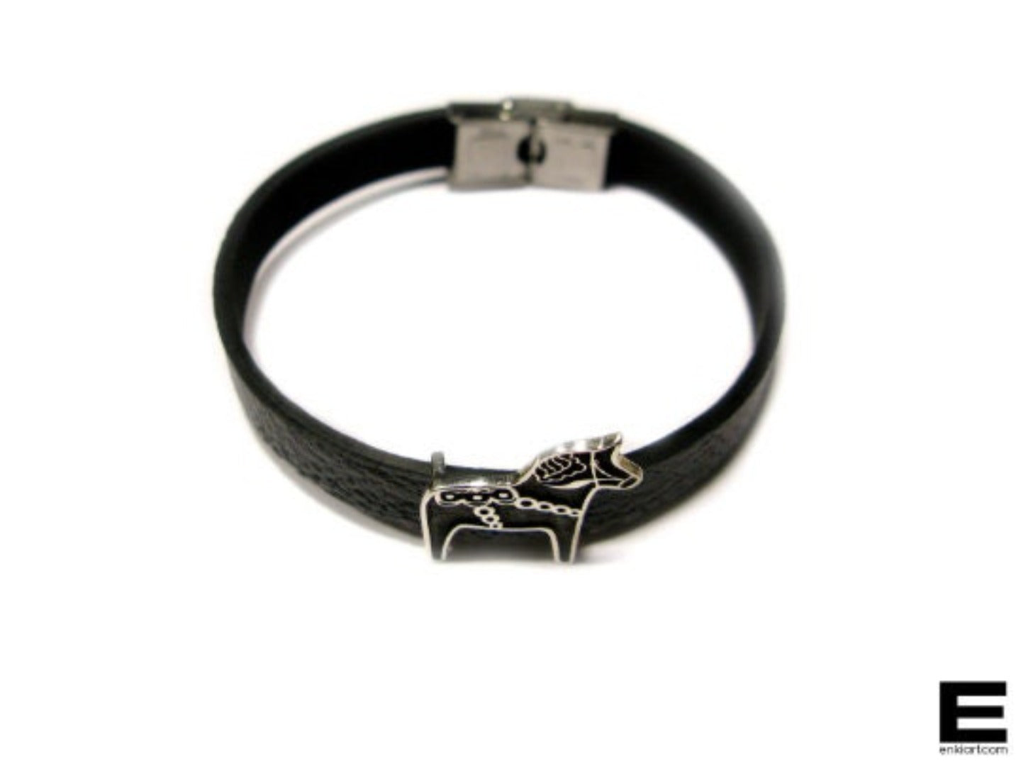 Dala Horse 925 Sterling Silver & Leather Bracelet