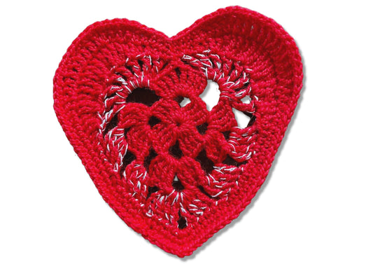Crochet Red Heart Coasters, Set of 4