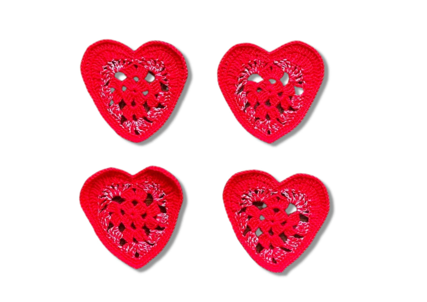 Crochet Red Heart Coasters, Set of 4