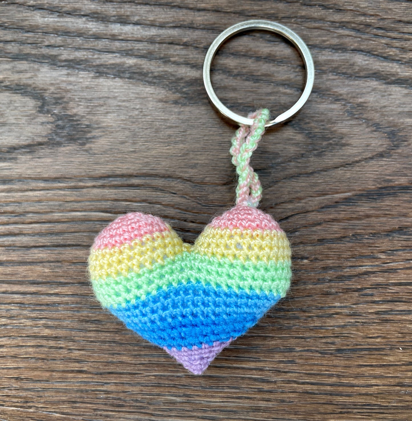 Crochet Pastel Rainbow Heart Keyring Accessory