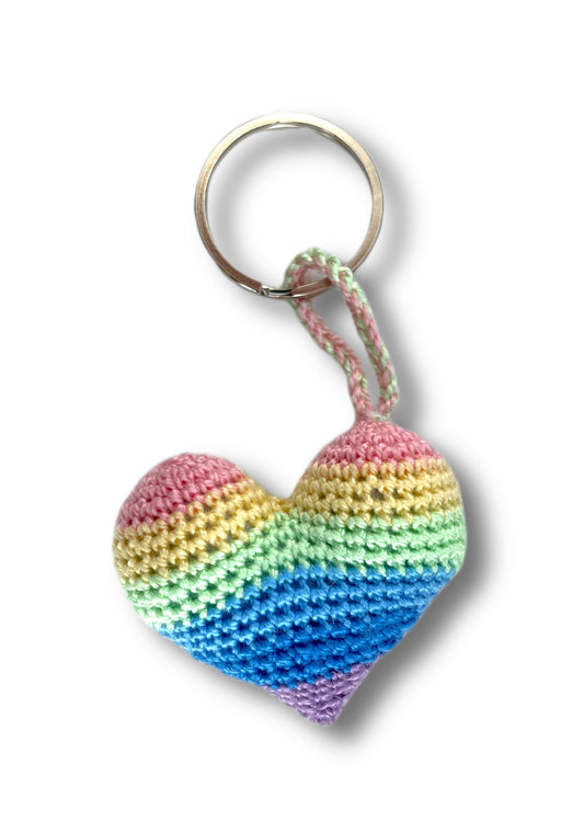 Crochet Pastel Rainbow Heart Keyring Accessory