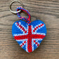 Union Jack British Flag Crocheted Heart Keyring Accessory