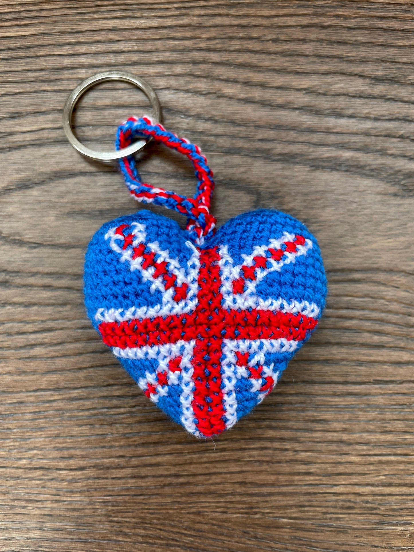 Union Jack British Flag Crocheted Heart Keyring Accessory