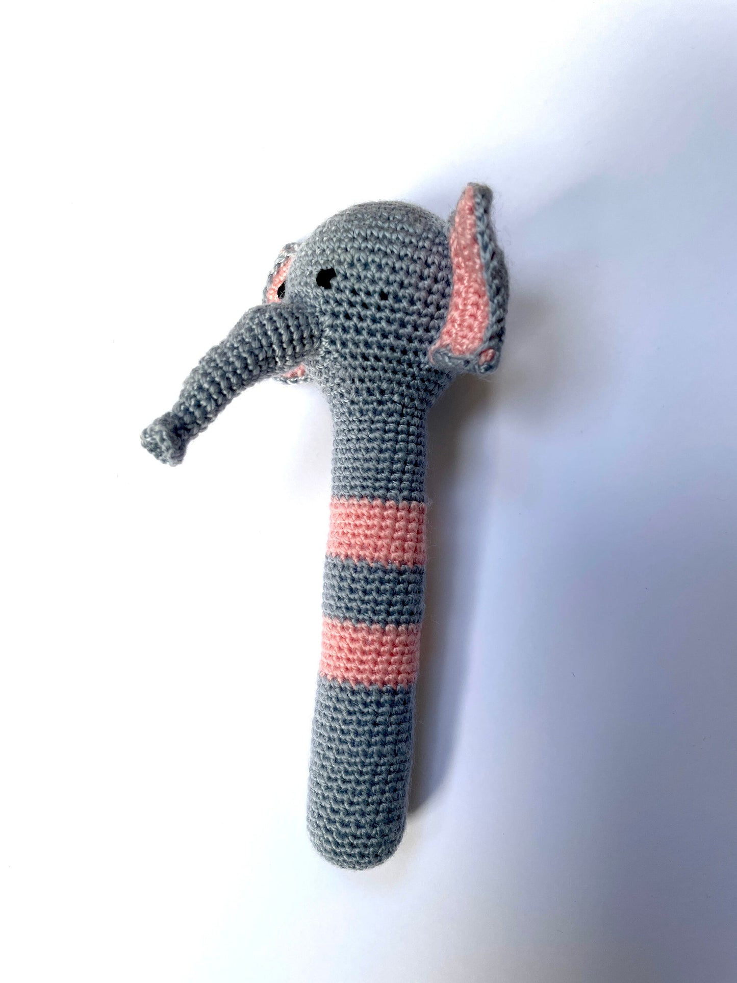 Crocheted Elephant, Giraffe, Puppy Dog or Bee Baby Stick Rattle